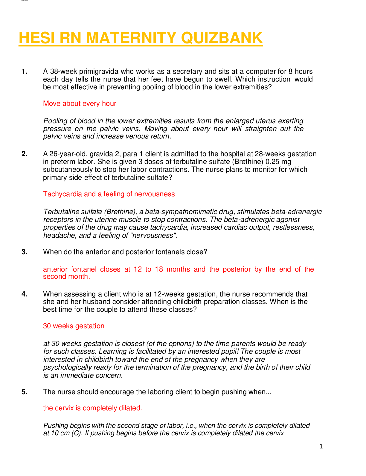 Preview image for HESI RN MATERNAL NEW BORN QUIZ BANK CORRECT QUESTIONS AND ANSWERS